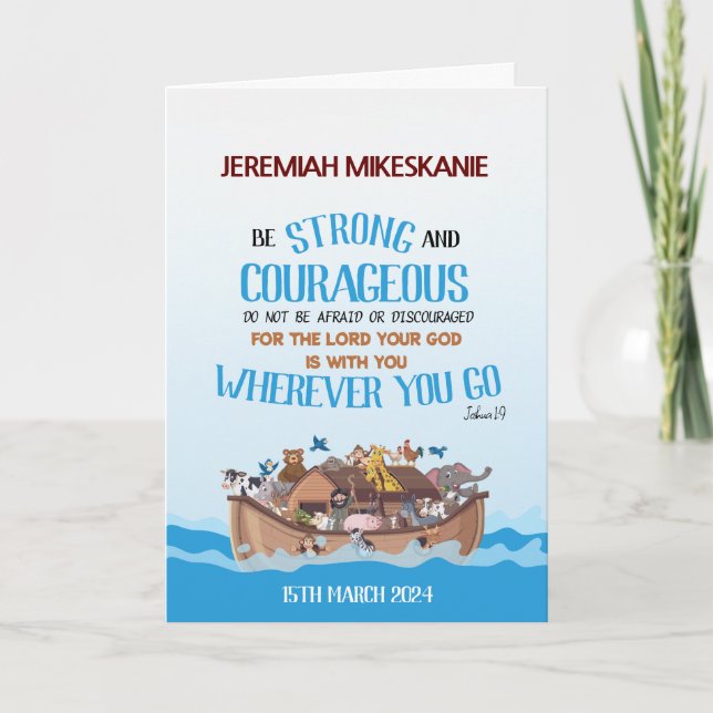 Cartão Tema da Arca do Menino Batismo Noah (Frente)
