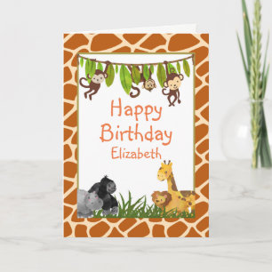 Cartão Tema de Animais da Selva Safari Feliz Aniversário