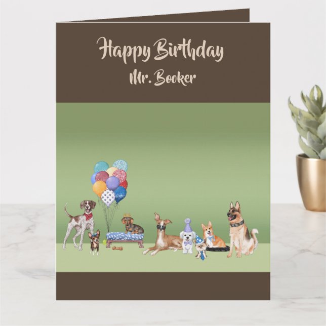 Cartão Tema de Cão Feliz Aniversário Personalizado Grande (Planta pequena)