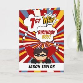 Cartão Tema de Comédia de Super Herói do primeiro anivers