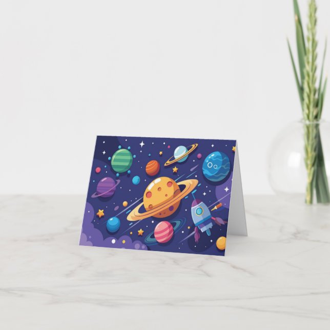 Cartão Tema de espaço e planeta (Frente)