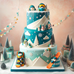 CARTÃO TEMA DE ESQUI NO INVERNO BOLO DE ANIVERSÁRIO PARA