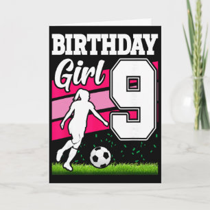 Cartão Tema de festa de aniversário de futebol de 9 anos 