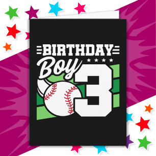 Cartão Tema de Festa de Baseball com 3 anos aniversário d