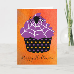 Cartão Tema de Halloween de cupcake de aranha