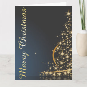 Cartão Tema de Natal Azul com Árvore de Natal ouro