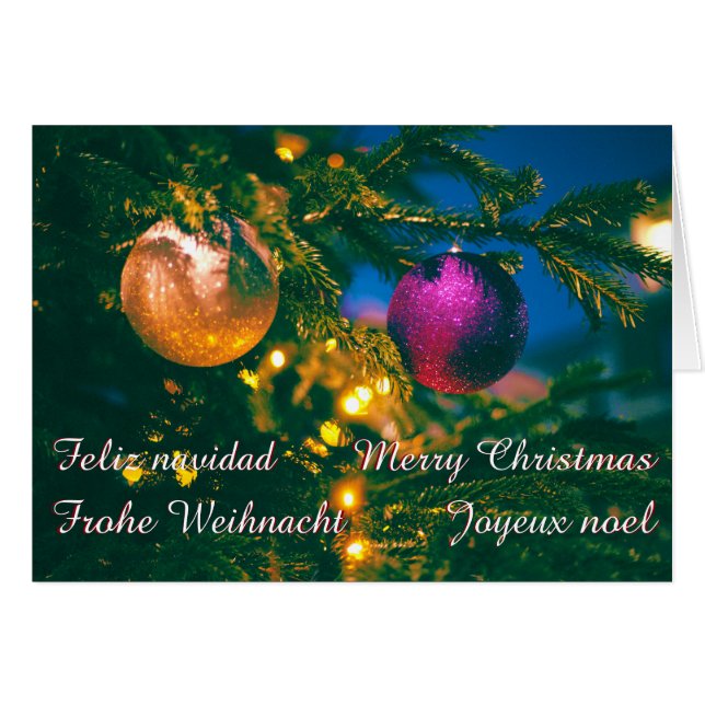 Cartão Tema de Natal com 2 bolas de Natal... (Frente horizontal)