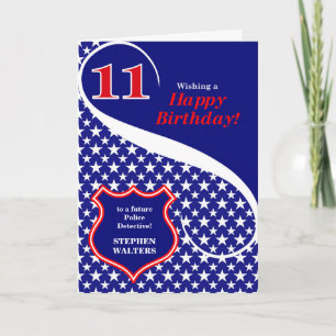 Cartão Tema de Polícia de Aniversário 11 com Nome