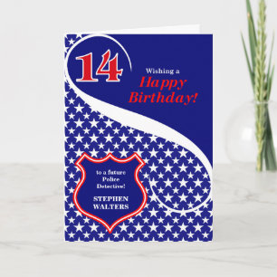 Cartão Tema de Polícia de Aniversário 14 com Nome