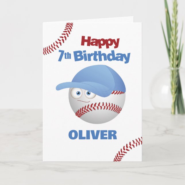 Cartão Tema Engraçado de Baseball de 7 Birthday (Frente)