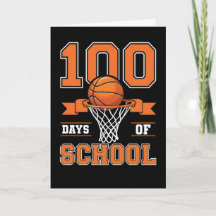 Cartão Tema Fofo de 100 Dias de Escola Basquete Crianças