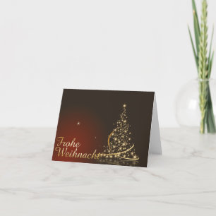 Cartão Tema natalino vermelho com árvore de Natal dourada