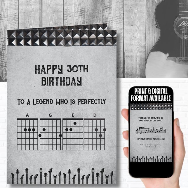 Cartão Temático de Guitarra com Estrelas do Rock p (Celebrate a 30th birthday with the card that plays life loud)