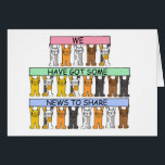 Cartão Temos notícias para compartilhar gatos de desenho<br><div class="desc">Gatinhos de animação de pé segurando banners coloridos pastéis que dizem "Temos algumas notícias para compartilhar". um cartão bonito para que as pessoas saibam qualquer notícia que você tenha.</div>