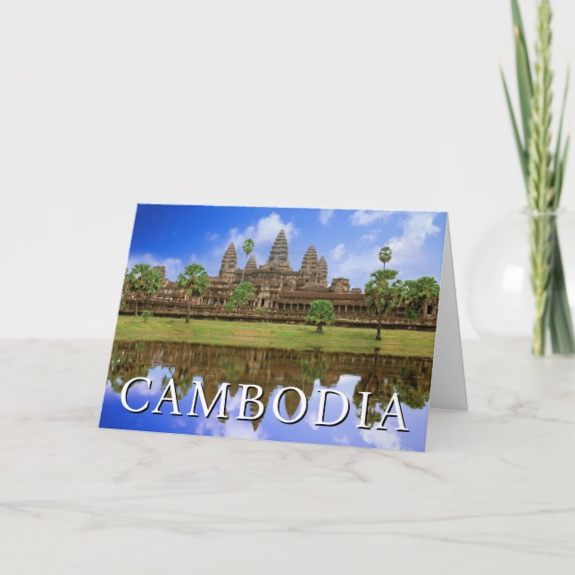 Cartão Templo Angkor Wat | Kampuchea, Camboja | Aniversár (Frente)