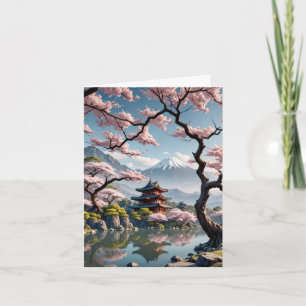Cartão Templo Japonês E Blossomas De Cereja