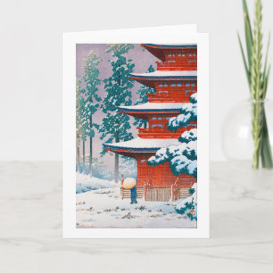 Cartão Templo Saishoin em Neve, Hasui Kawase, Corte de Ma