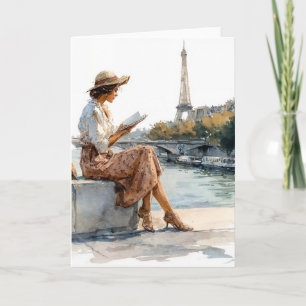 Cartão Tempo De Leitura Em Paris Em Aquarelas