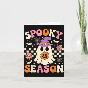 Cartão Temporada assustadora abóbora fantasma groovy retr