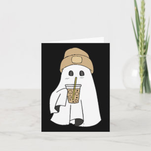 Cartão Temporada Assustadora Café Gelado Fantasma Retro F