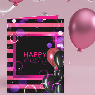 Cartão Tendência Na moda Chic Rosa E Negro Feliz Anivers