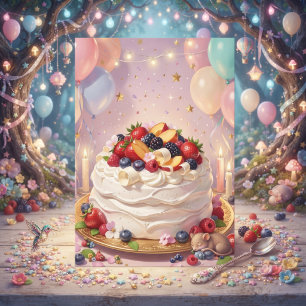 Cartão Tenha um Aniversário Doce Pavlova & Frutas Verme