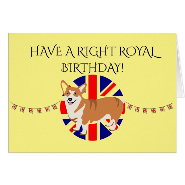 Cartão Tenha um aniversário real (editável) Royal Corgi (Frente Horizontal)