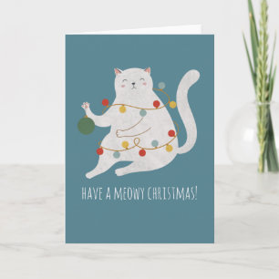 Cartão Tenha um Natal Felino Personalizável