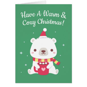 Cartão Tenha um Natal Quente e Aconchegante Urso Polar Sa