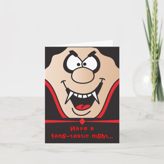 Cartão Tenha uma noite de Dia das Bruxas Fang-Tastic (Frente)