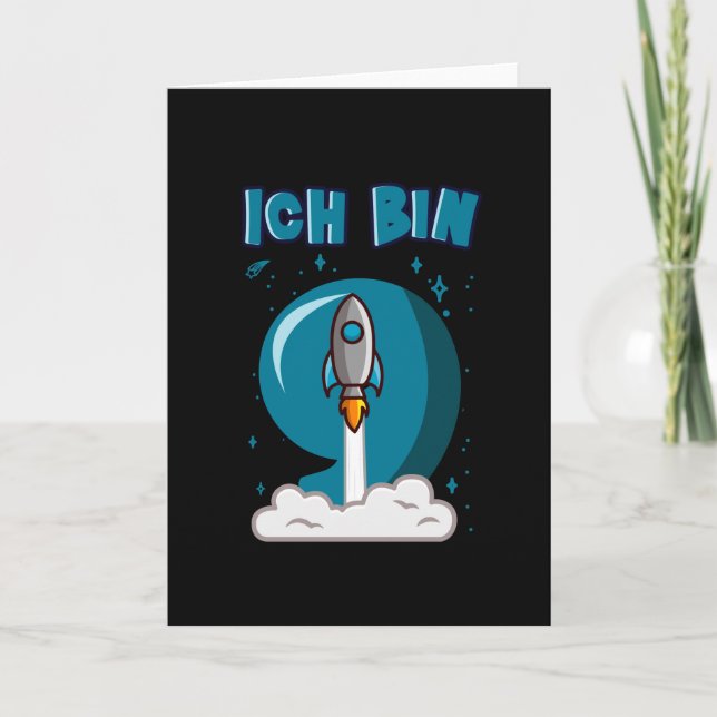 Cartão Tenho 9 anos, 9 anos, 9 anos, Aniversário do Espaç (Frente)