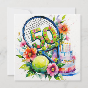 Cartão Tênis 50º Bola de tênis de aniversário e número