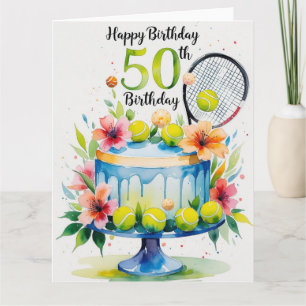 Cartão Tênis 50º Bola de tênis de aniversário e número