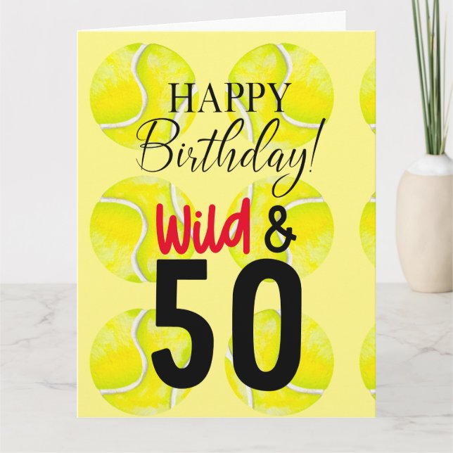 Cartão Tênis 50º Bola de tênis de aniversário e número (Frente)