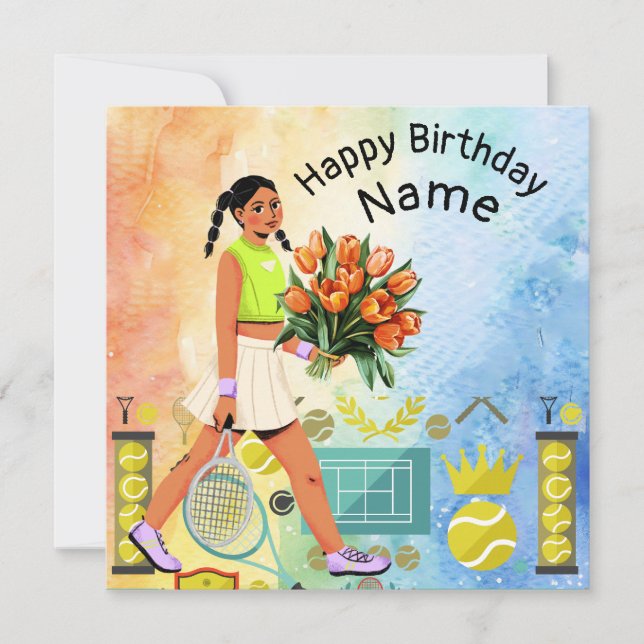 Cartão Tênis Birthday com tênis player (Frente)
