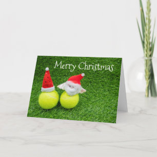 Cartão Tenis de Natal com chapéu de Papai Noel na bola de