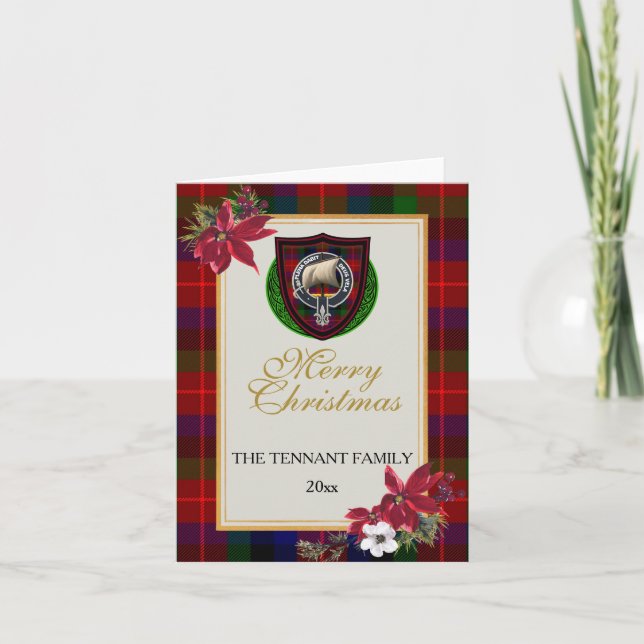 Cartão Tennant Scottish Clan Tartan & Crest (Frente)
