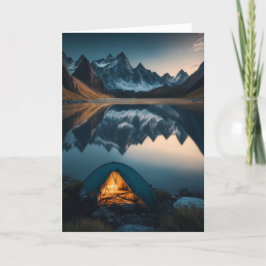 Cartão Tent, Montanhas e Acampamento de lago - Arte Temid
