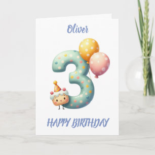 CARTÃO TERCEIRO ANIVERSÁRIO BALÕES FELIZES ANIVERSÁRIO