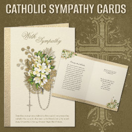 Cartão Terço Floral de Condolências Simpatia Católica