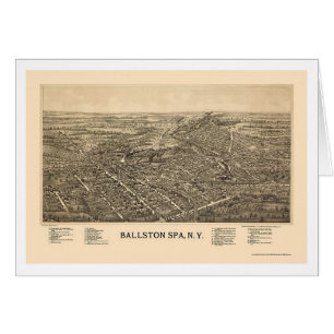 Cartão Termas de Ballston, mapa panorâmico de NY - 1890