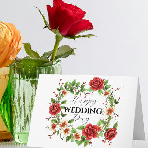 Cartão Terra Floral Elegante com Casamento Rosa vermelha