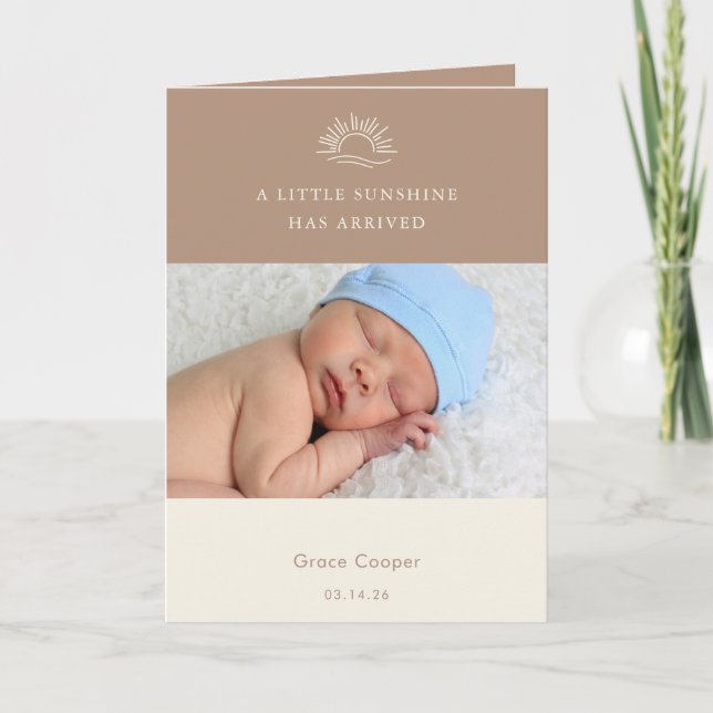 Cartão Terracotta Brown Boho Photo Baby Announcement Card (Frente)