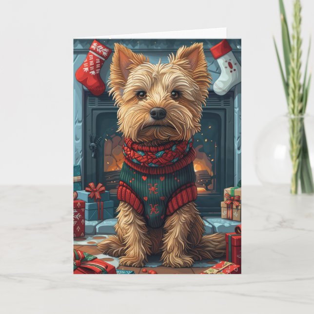 Cartão Terrier Australiano com Presentes de Natal na Lare (Frente)