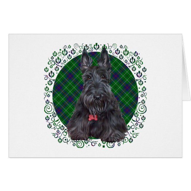 Cartão Terrier Escocês em Tartan (Frente Horizontal)