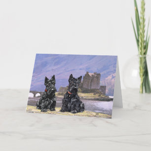 Cartão Terriers Escoceses no Castelo Eilean Donan
