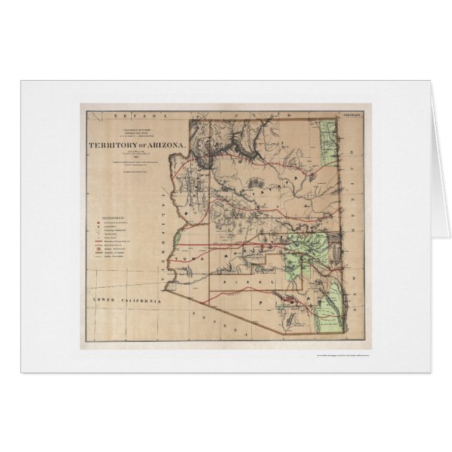 Cartão Território do mapa 1876 da arizona (Frente Horizontal)