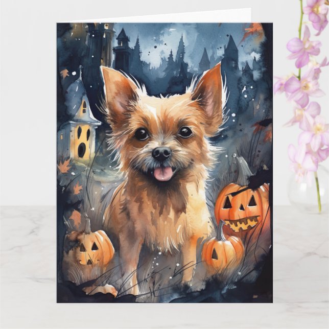 Cartão Terror de Halloween Australian Terrier Com Abóbora (Orquídea)