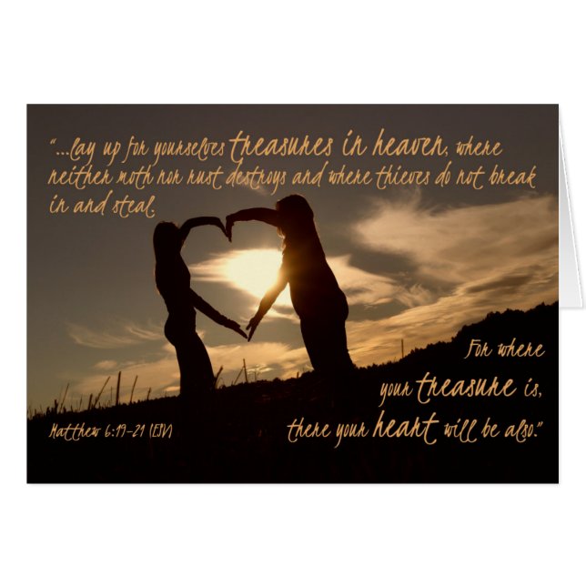 Cartão Tesouros no céu Mateus 6:19-21 Verso da Bíblia (Frente Horizontal)