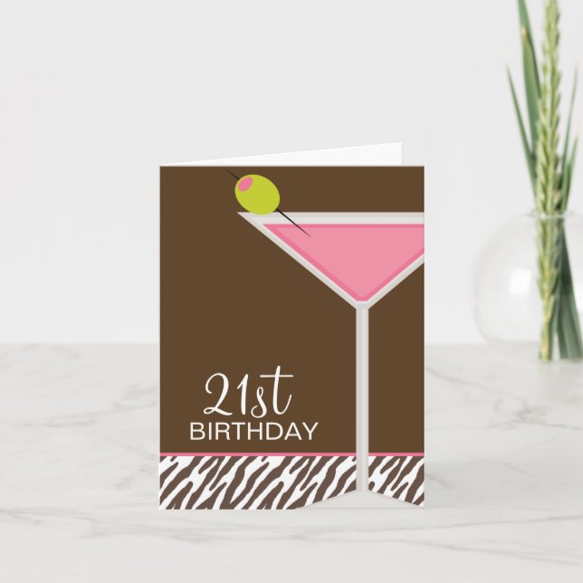 Cartão Teste padrão cor-de-rosa de Martini e de zebra (Frente)